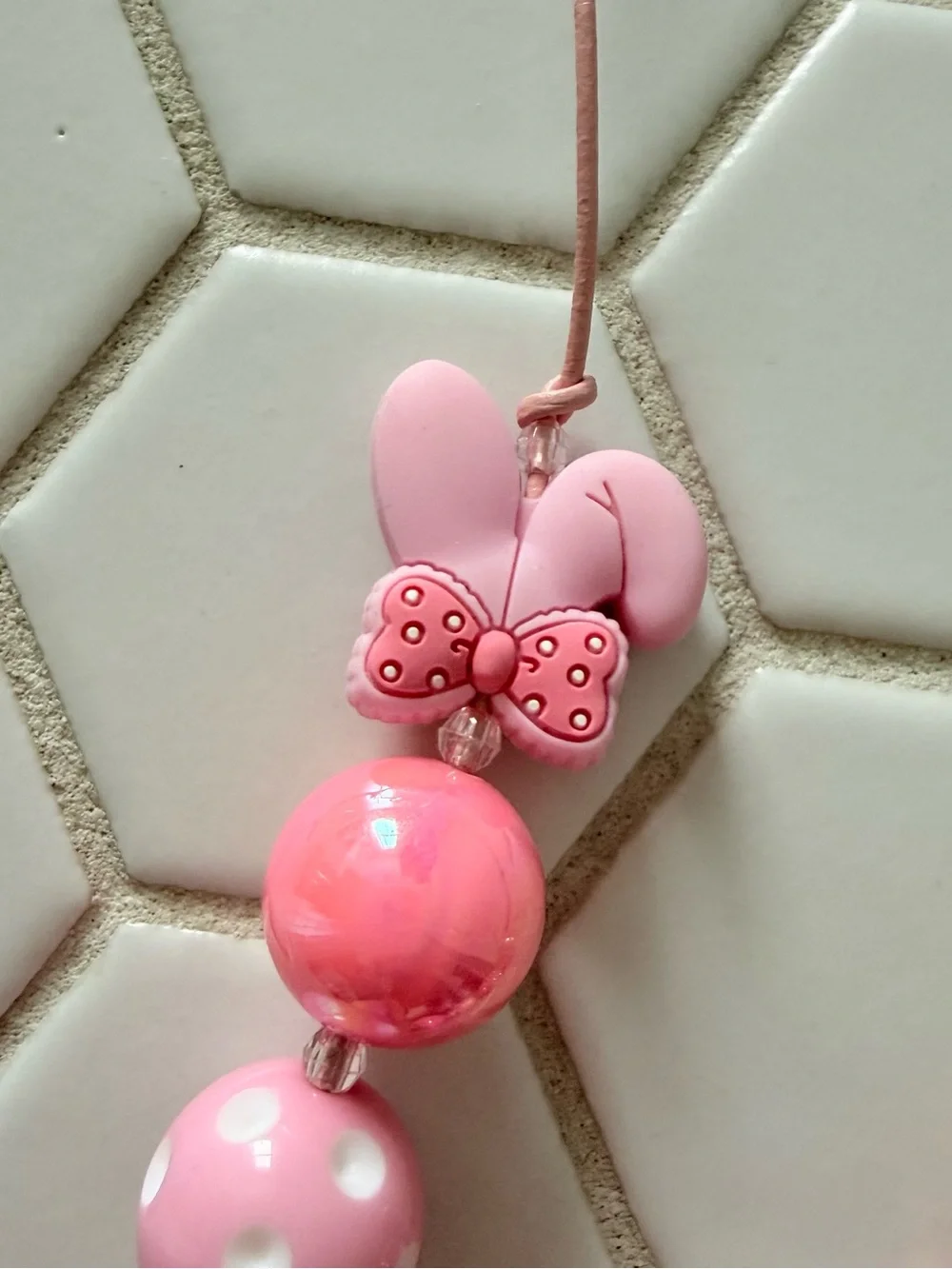 Pink Kids Beaded Necklace with Bow Accent
